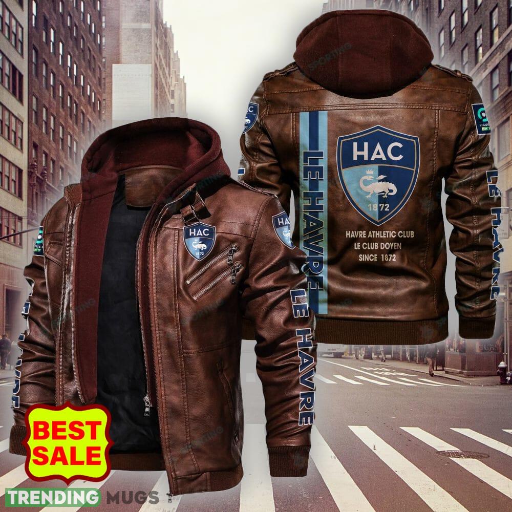 Ligue 2 Havre Athletic Club Logo 2 Brown And Black Leather Jacket For Fans 2D Leather Jacket Ligue 2 Havre Athletic Club Logo 2 Brown And Black Leather Jacket For Fans 2D Leather Jacket