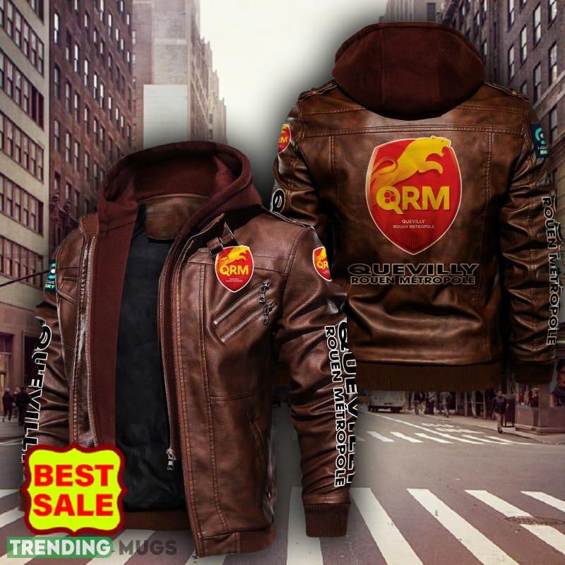 Ligue 2 Quevilly Rouen Metropole Logo 7 Brown And Black Leather Jacket For Fans 2D Leather Jacket Ligue 2 Quevilly Rouen Metropole Logo 7 Brown And Black Leather Jacket For Fans 2D Leather Jacket