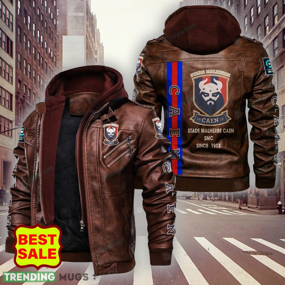 Ligue 2 Stade Malherbe Caen Logo 5 Brown And Black Leather Jacket For Fans 2D Leather Jacket Ligue 2 Stade Malherbe Caen Logo 5 Brown And Black Leather Jacket For Fans 2D Leather Jacket