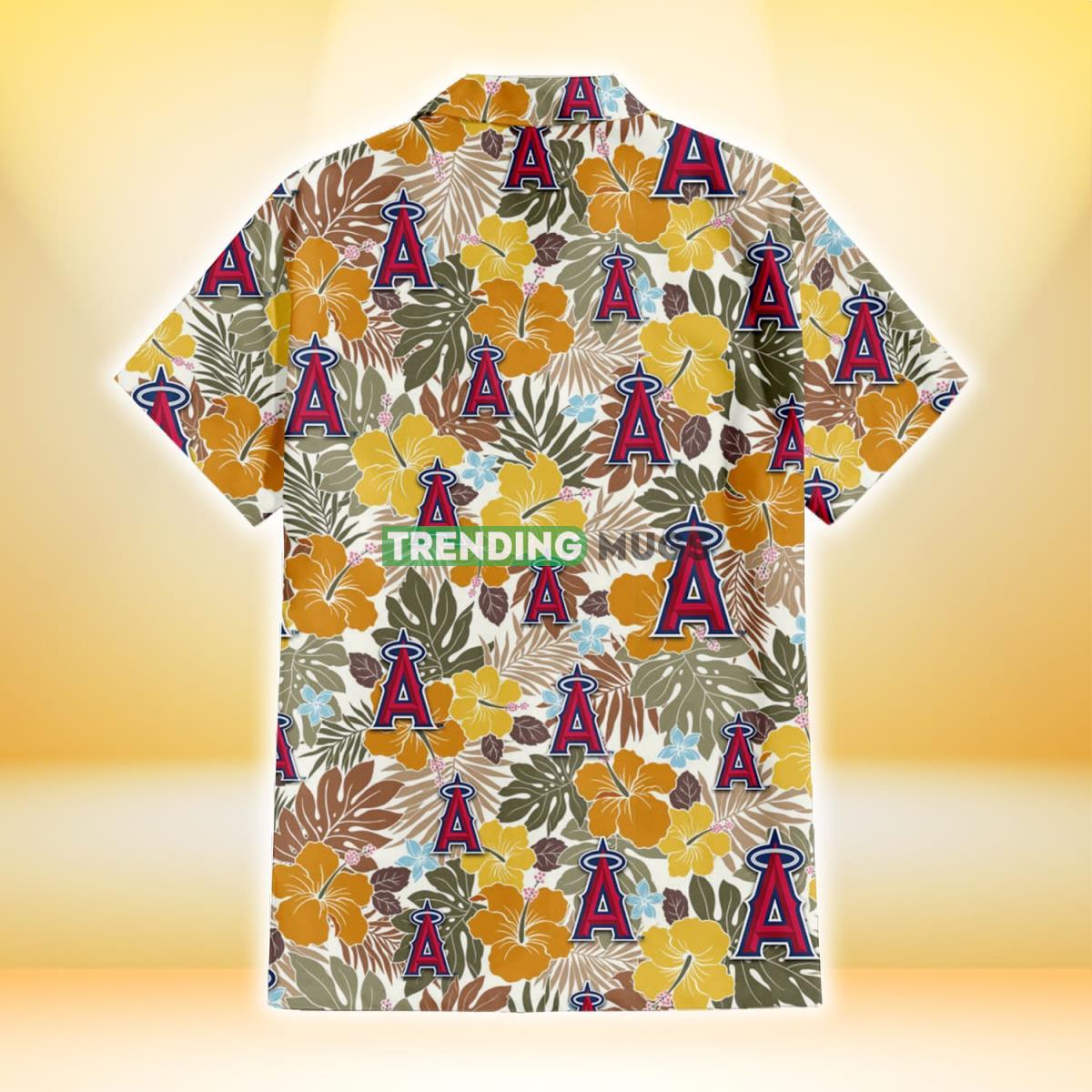 Los Angeles Angels Brown Yellow Hibiscus White Background 3D Hawaiian Shirt Hawaiian Shirt Los Angeles Angels Brown Yellow Hibiscus White Background 3D Hawaiian Shirt Hawaiian Shirt