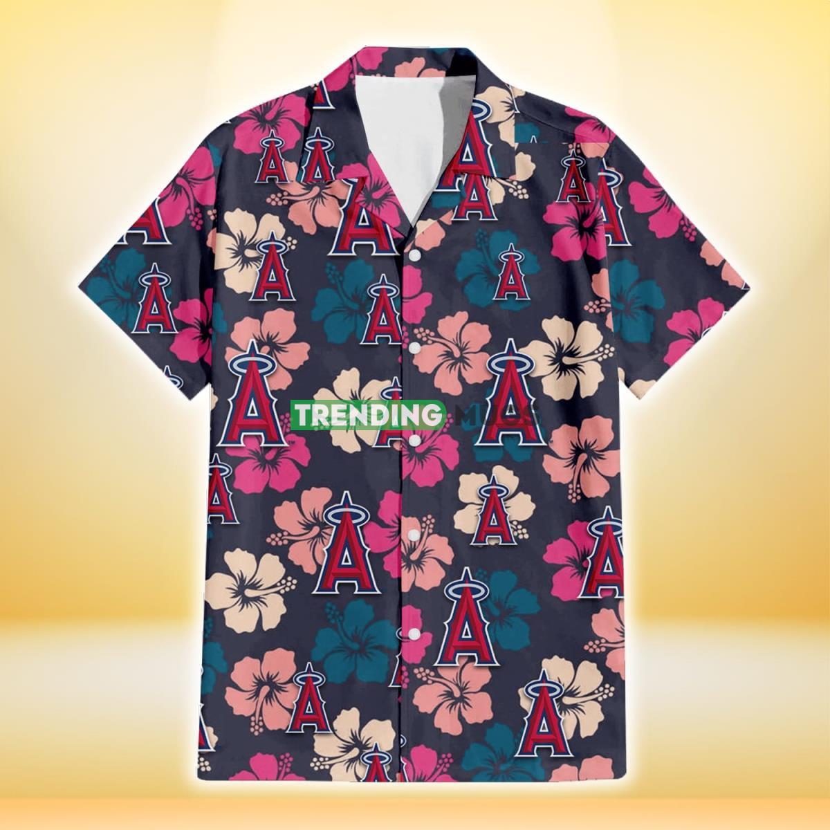 Los Angeles Angels Colorful Hibiscus Black Background 3D Hawaiian Shirt Hawaiian Shirt Los Angeles Angels Colorful Hibiscus Black Background 3D Hawaiian Shirt Hawaiian Shirt