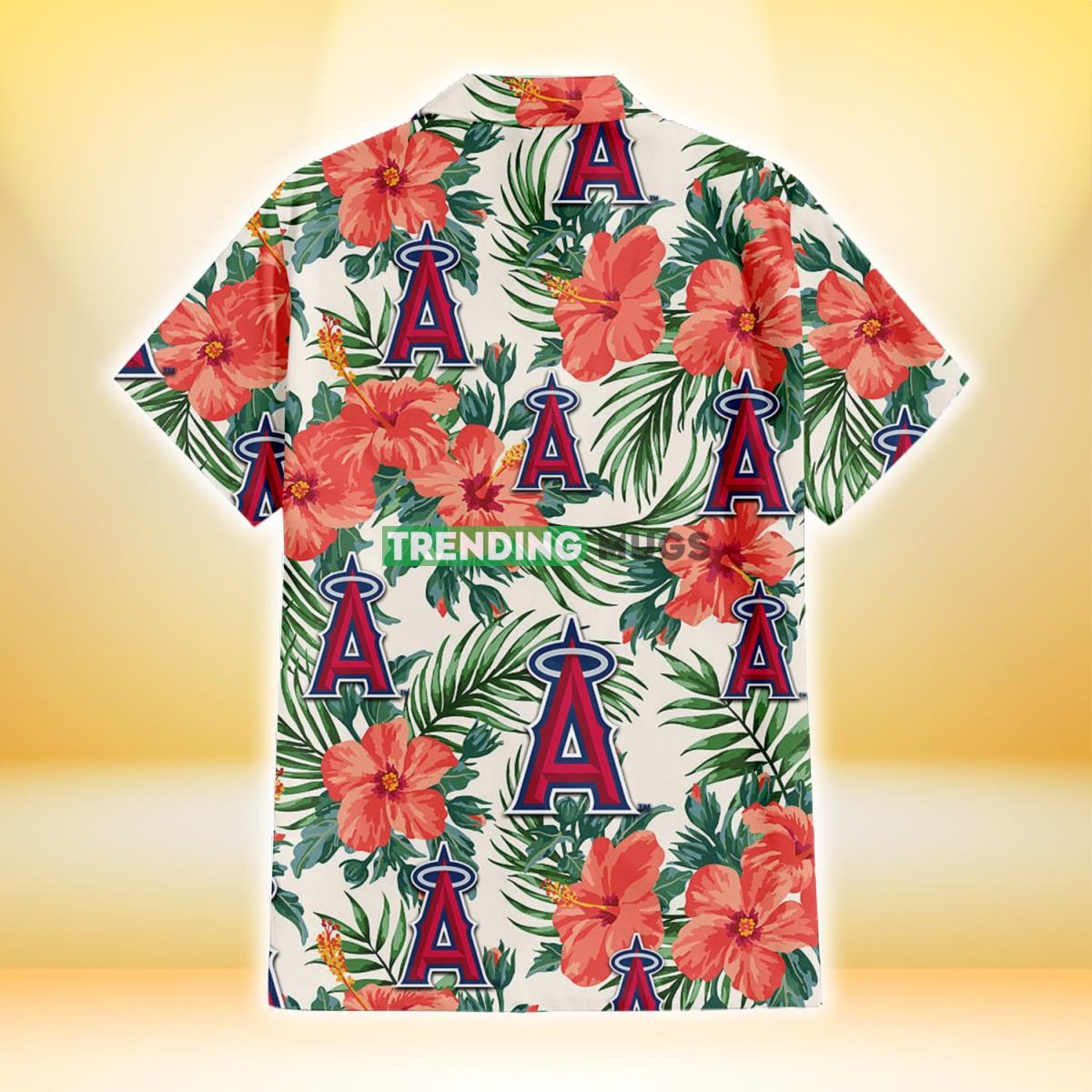 Los Angeles Angels Coral Hibiscus Green Leaf Beige Background 3D Hawaiian Shirt Hawaiian Shirt Los Angeles Angels Coral Hibiscus Green Leaf Beige Background 3D Hawaiian Shirt Hawaiian Shirt