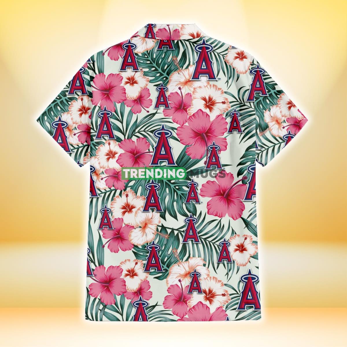 Los Angeles Angels Coral Pink Hibiscus Green Leaf Beige Background 3D Hawaiian Shirt Hawaiian Shirt Los Angeles Angels Coral Pink Hibiscus Green Leaf Beige Background 3D Hawaiian Shirt Hawaiian Shirt