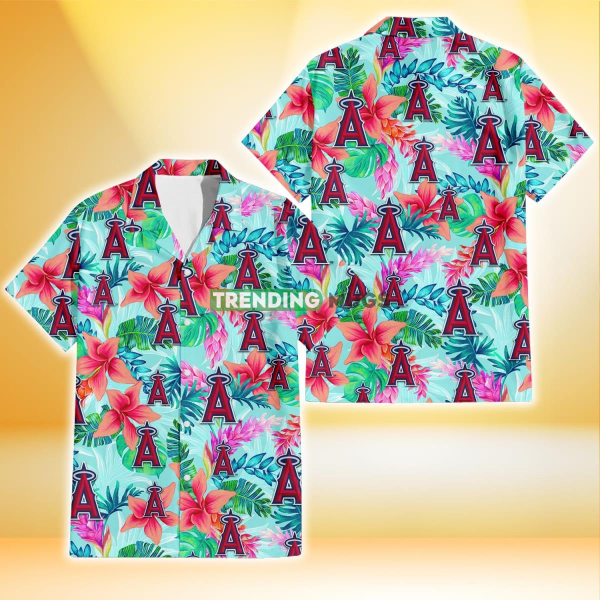 Los Angeles Angels Coral Porcelain Flower Violet Orchid Light Blue Background 3D Hawaiian Shirt Product Photo 1