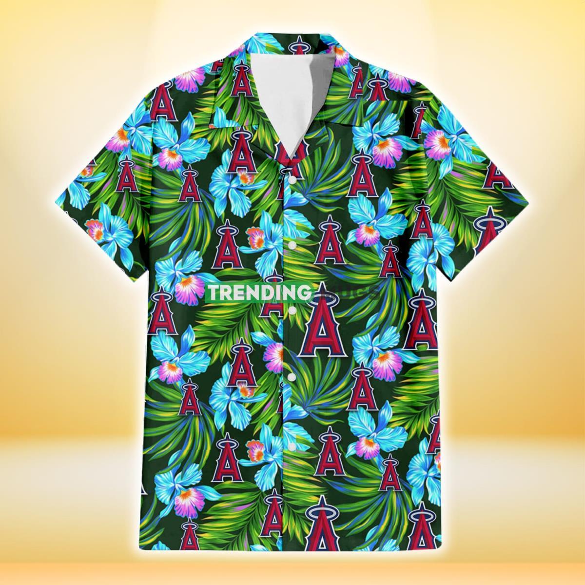Los Angeles Angels Electro Color Hibiscus Black Background 3D Hawaiian Shirt Hawaiian Shirt Los Angeles Angels Electro Color Hibiscus Black Background 3D Hawaiian Shirt Hawaiian Shirt