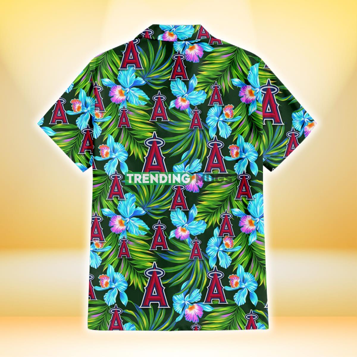 Los Angeles Angels Electro Color Hibiscus Black Background 3D Hawaiian Shirt Hawaiian Shirt Los Angeles Angels Electro Color Hibiscus Black Background 3D Hawaiian Shirt Hawaiian Shirt