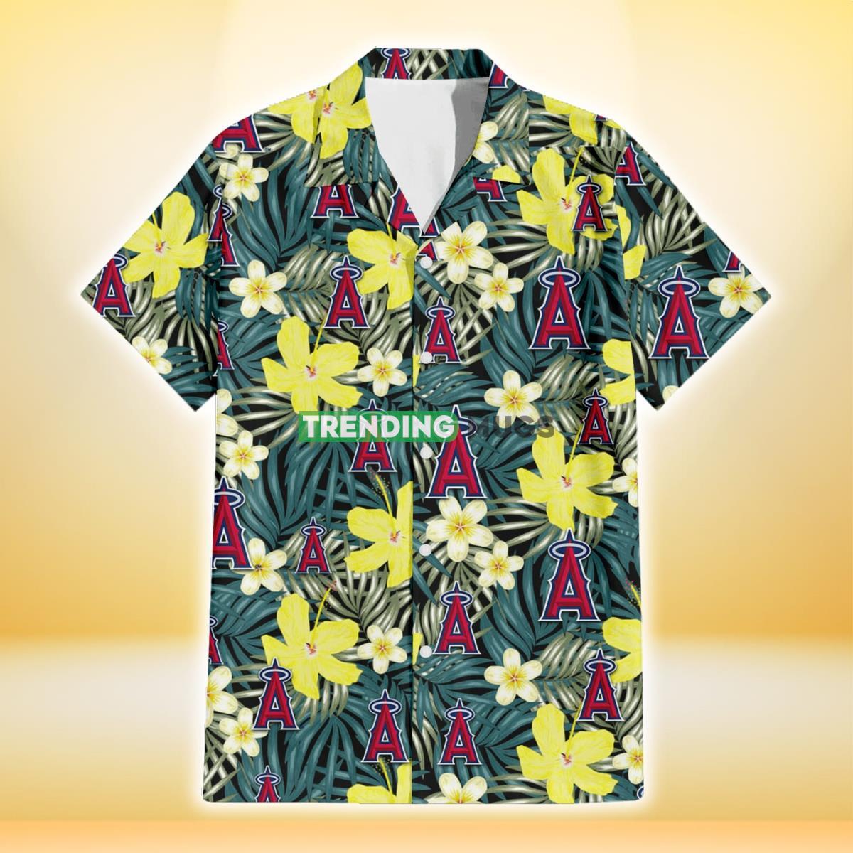 Los Angeles Angels Hibiscus Green Palm Leaf Black Background 3D Hawaiian Shirt Hawaiian Shirt Los Angeles Angels Hibiscus Green Palm Leaf Black Background 3D Hawaiian Shirt Hawaiian Shirt
