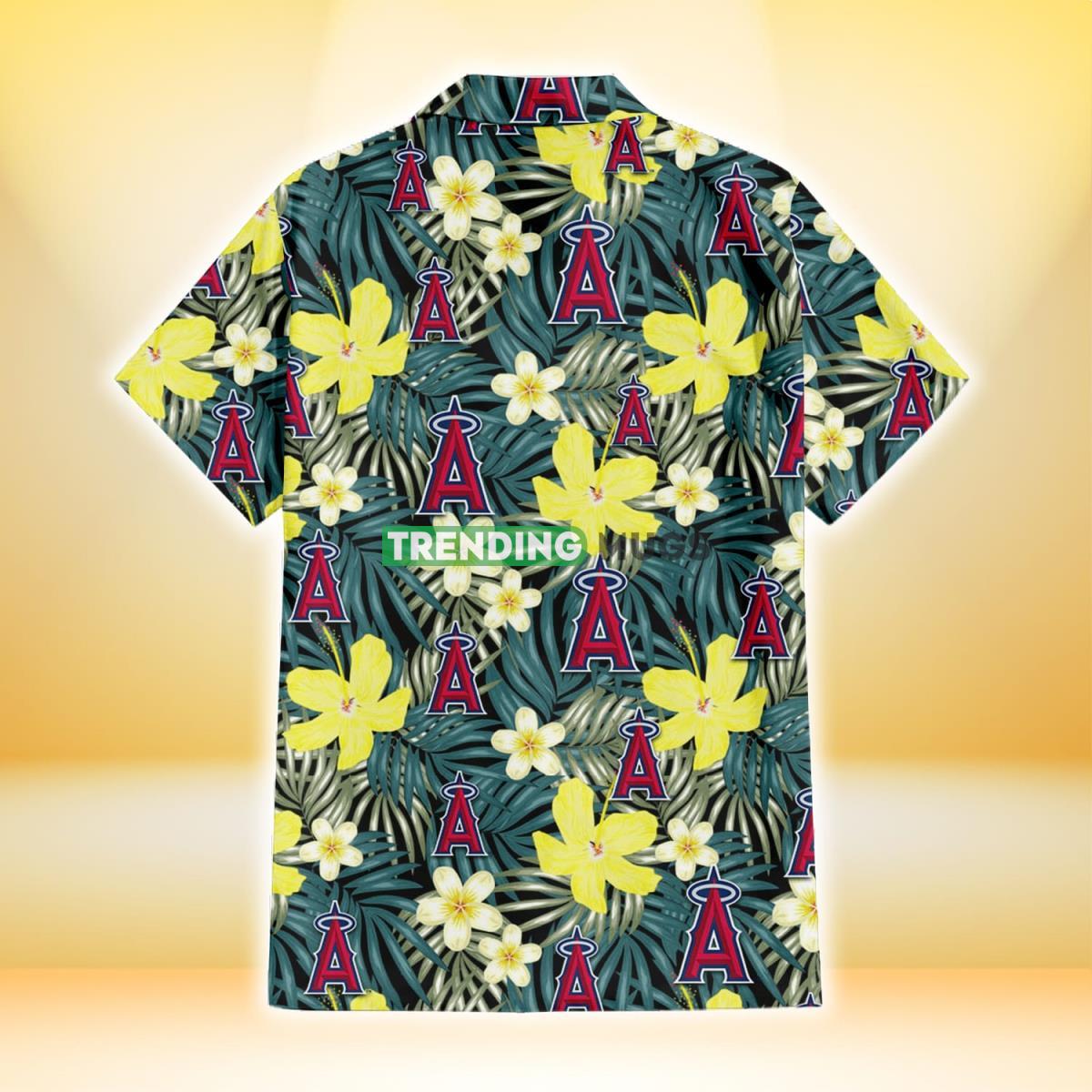 Los Angeles Angels Hibiscus Green Palm Leaf Black Background 3D Hawaiian Shirt Hawaiian Shirt Los Angeles Angels Hibiscus Green Palm Leaf Black Background 3D Hawaiian Shirt Hawaiian Shirt
