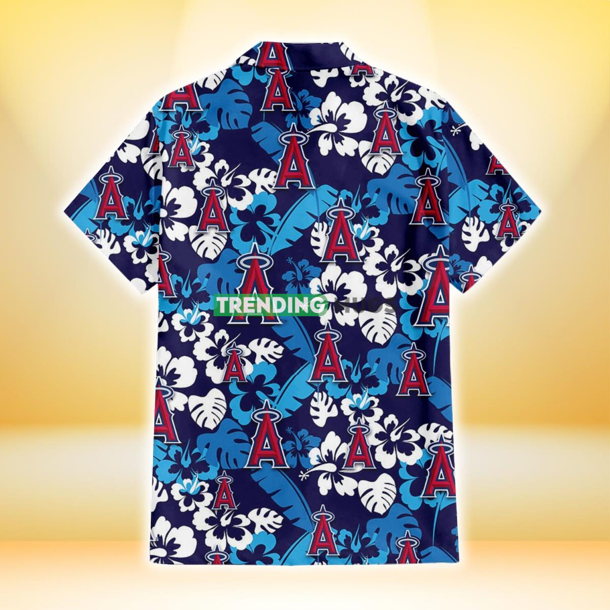 Los Angeles Angels Light Blue Hibiscus Banana Leaf Navy Background 3D Hawaiian Shirt Hawaiian Shirt Los Angeles Angels Light Blue Hibiscus Banana Leaf Navy Background 3D Hawaiian Shirt Hawaiian Shirt
