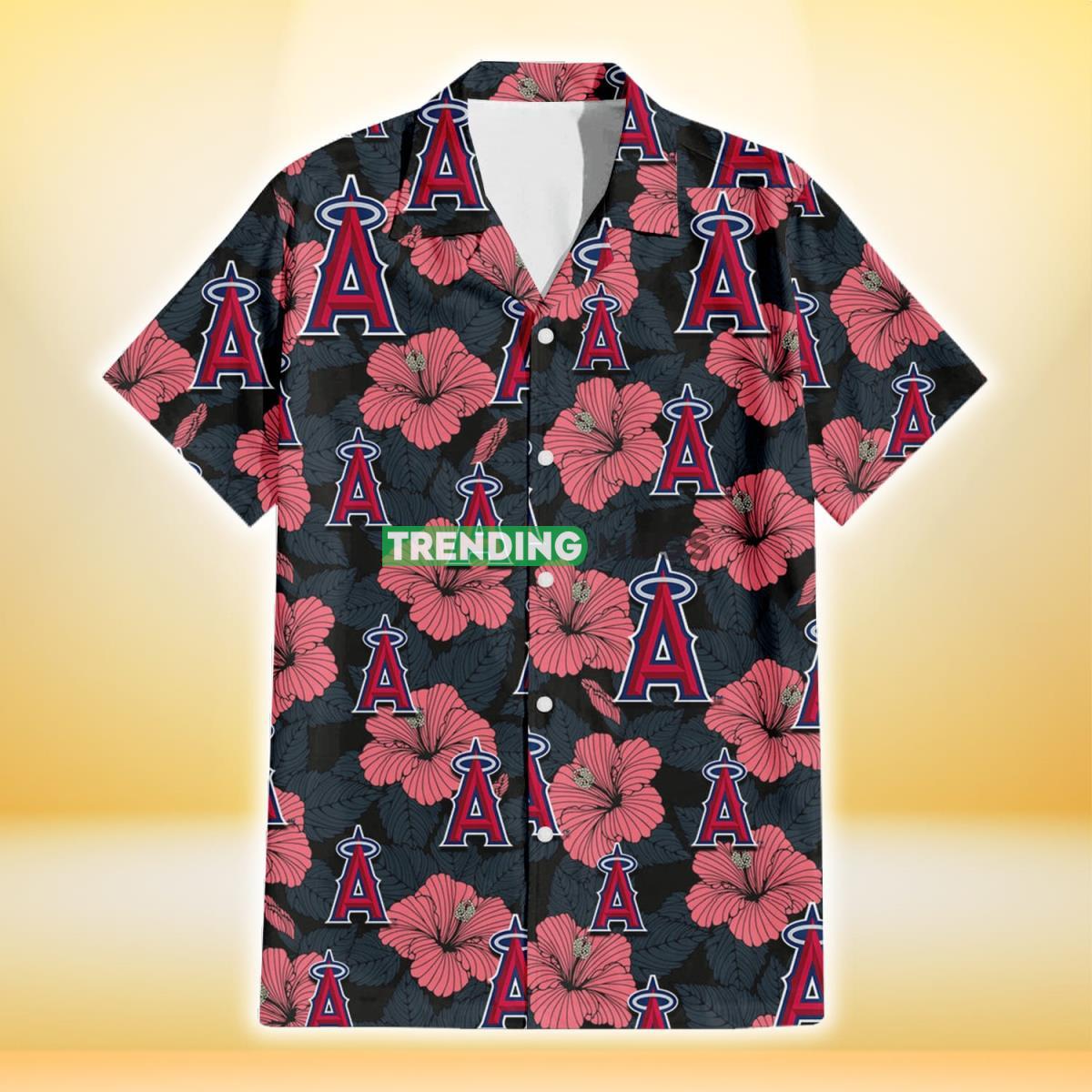 Los Angeles Angels Light Coral Hibiscus Gray Leaf Black Background 3D Hawaiian Shirt Hawaiian Shirt Los Angeles Angels Light Coral Hibiscus Gray Leaf Black Background 3D Hawaiian Shirt Hawaiian Shirt
