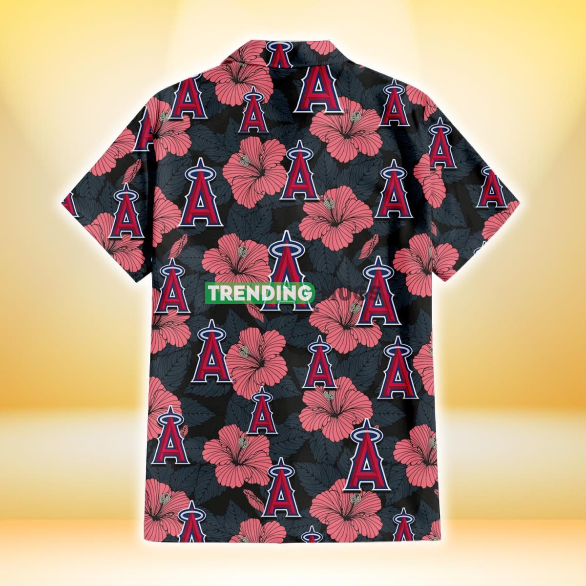 Los Angeles Angels Light Coral Hibiscus Gray Leaf Black Background 3D Hawaiian Shirt Hawaiian Shirt Los Angeles Angels Light Coral Hibiscus Gray Leaf Black Background 3D Hawaiian Shirt Hawaiian Shirt