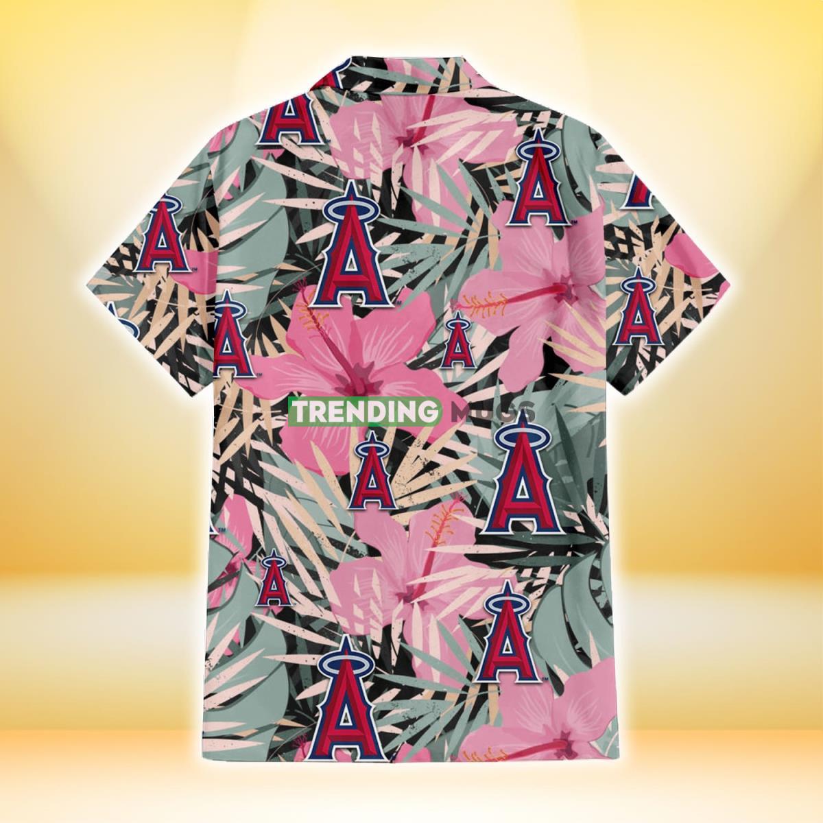 Los Angeles Angels Light Pink Hibiscus Pale Green Leaf Black Background 3D Hawaiian Shirt Hawaiian Shirt Los Angeles Angels Light Pink Hibiscus Pale Green Leaf Black Background 3D Hawaiian Shirt Hawaiian Shirt