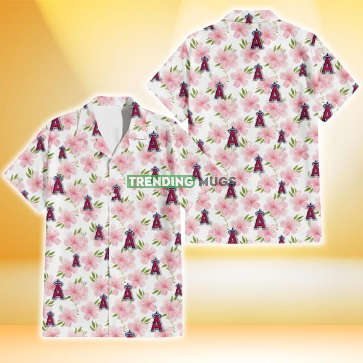 Los Angeles Angels Light Pink Hibiscus White Background 3D Hawaiian Shirt Product Photo 1 Los Angeles Angels Light Pink Hibiscus White Background 3D Hawaiian Shirt Product Photo 1