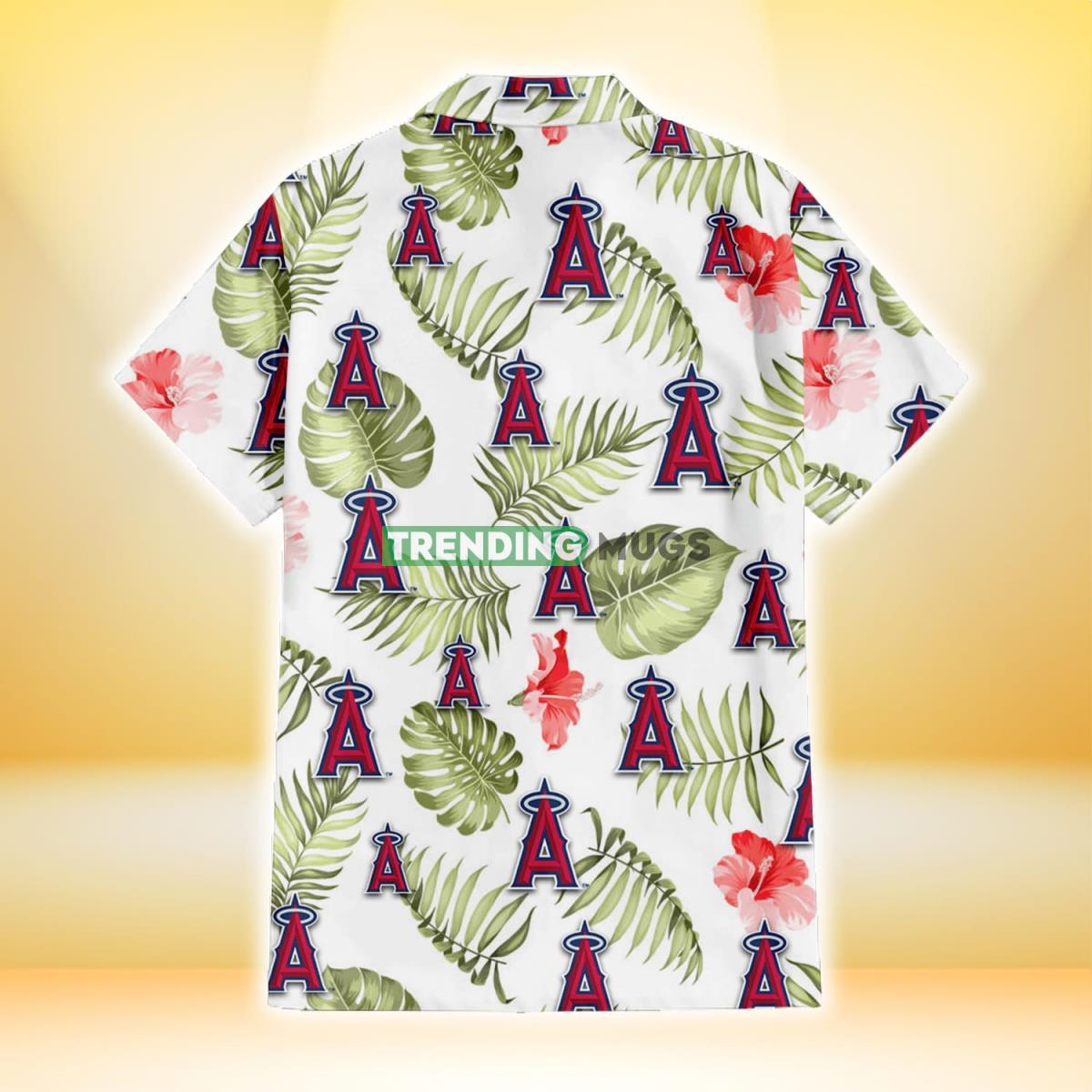Los Angeles Angels Light Salmon Hibiscus Green Leaf White Background 3D Hawaiian Shirt Hawaiian Shirt Los Angeles Angels Light Salmon Hibiscus Green Leaf White Background 3D Hawaiian Shirt Hawaiian Shirt