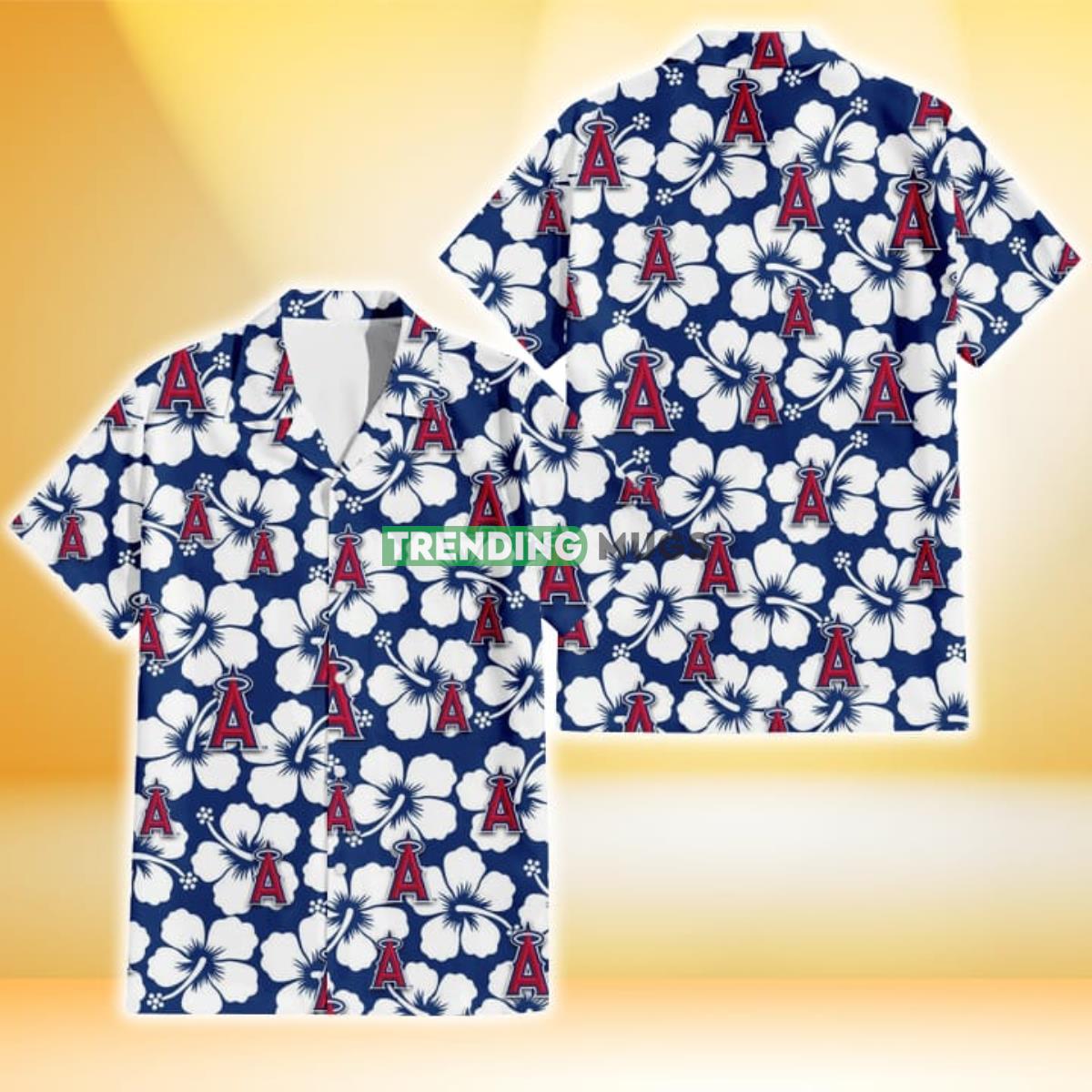 Los Angeles Angels Modern White Hibiscus Navy Background 3D Hawaiian Shirt Product Photo 1 Los Angeles Angels Modern White Hibiscus Navy Background 3D Hawaiian Shirt Product Photo 1