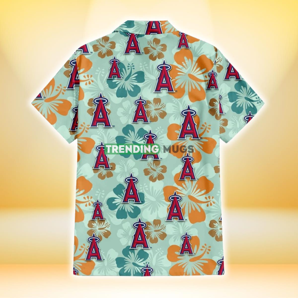 Los Angeles Angels Orange Green Hibiscus Pale Green Background 3D Hawaiian Shirt Hawaiian Shirt Los Angeles Angels Orange Green Hibiscus Pale Green Background 3D Hawaiian Shirt Hawaiian Shirt