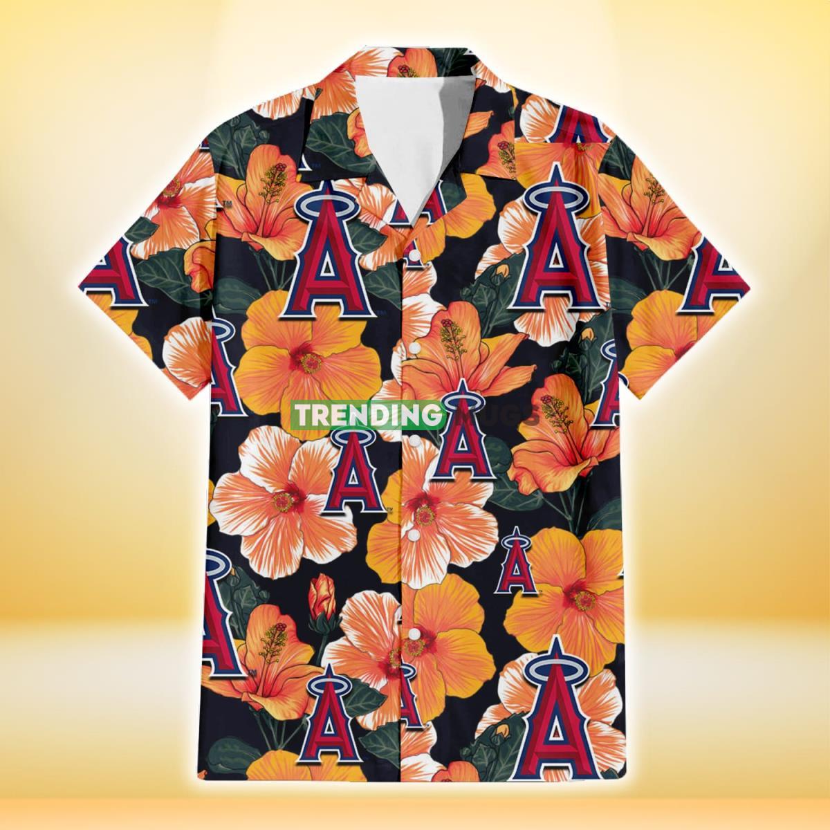 Los Angeles Angels Orange Hibiscus Dark Green Leaf Black Background 3D Hawaiian Shirt Hawaiian Shirt Los Angeles Angels Orange Hibiscus Dark Green Leaf Black Background 3D Hawaiian Shirt Hawaiian Shirt