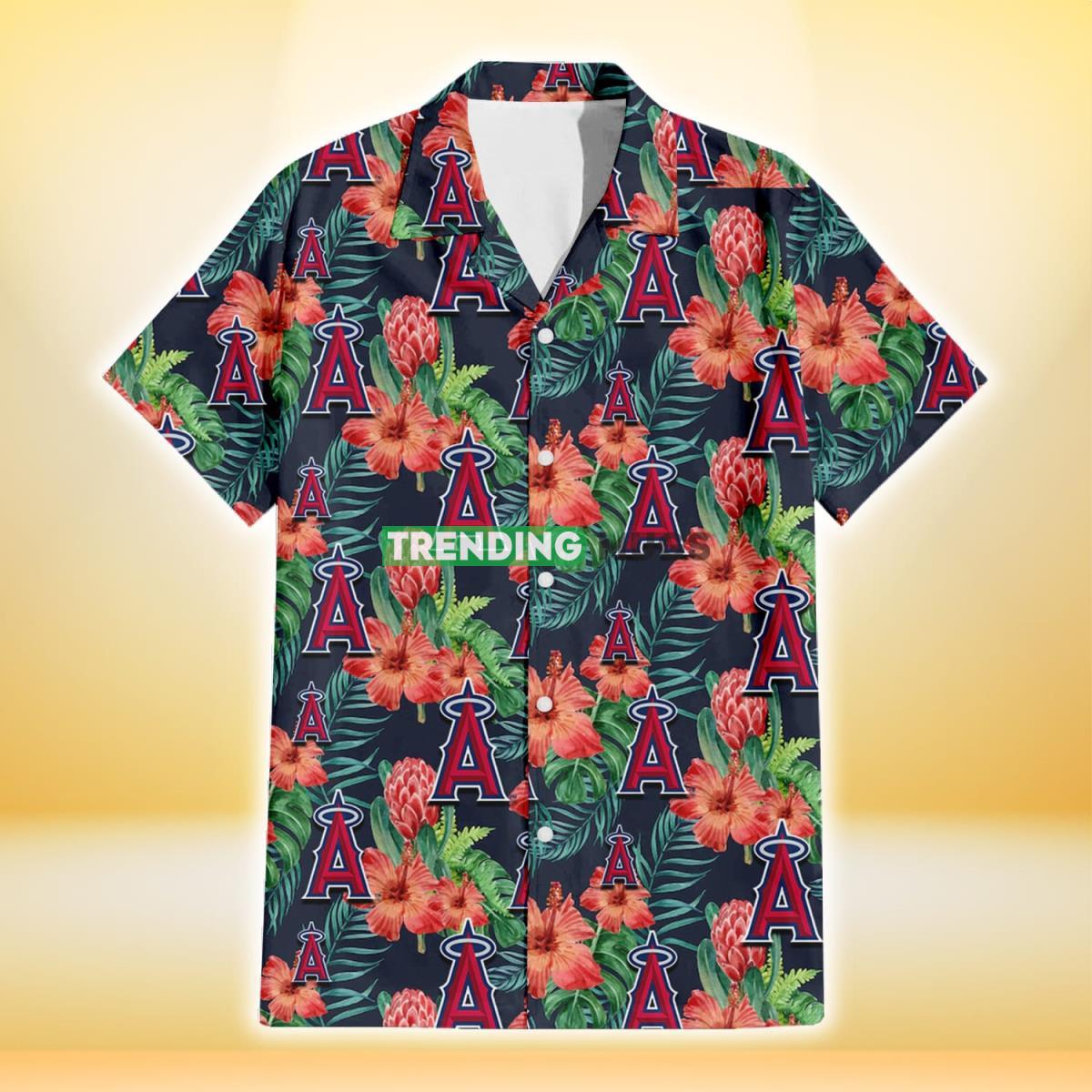 Los Angeles Angels Orange Hibiscus Green Tropical Leaf Dark Background 3D Hawaiian Shirt Hawaiian Shirt Los Angeles Angels Orange Hibiscus Green Tropical Leaf Dark Background 3D Hawaiian Shirt Hawaiian Shirt