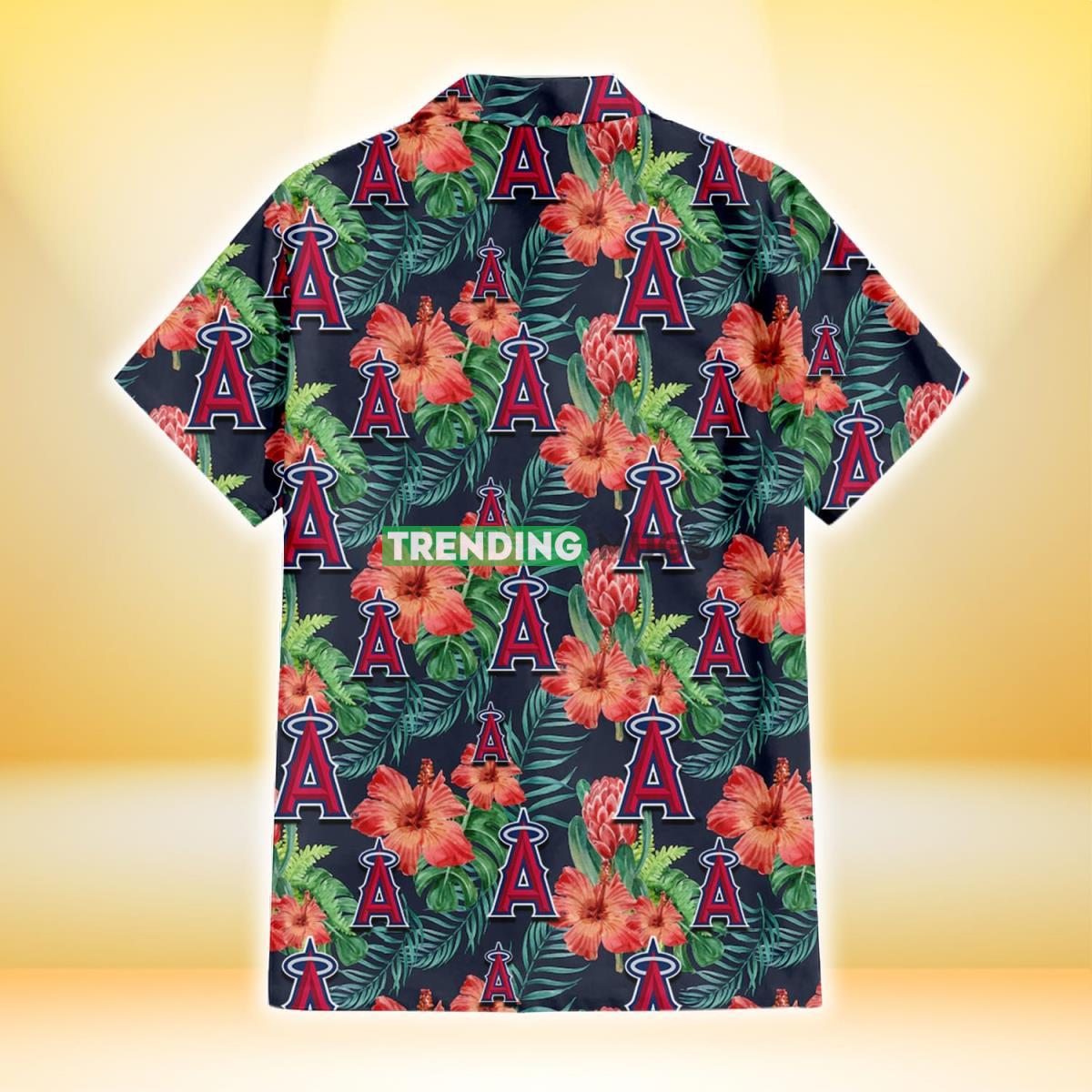 Los Angeles Angels Orange Hibiscus Green Tropical Leaf Dark Background 3D Hawaiian Shirt Hawaiian Shirt Los Angeles Angels Orange Hibiscus Green Tropical Leaf Dark Background 3D Hawaiian Shirt Hawaiian Shirt