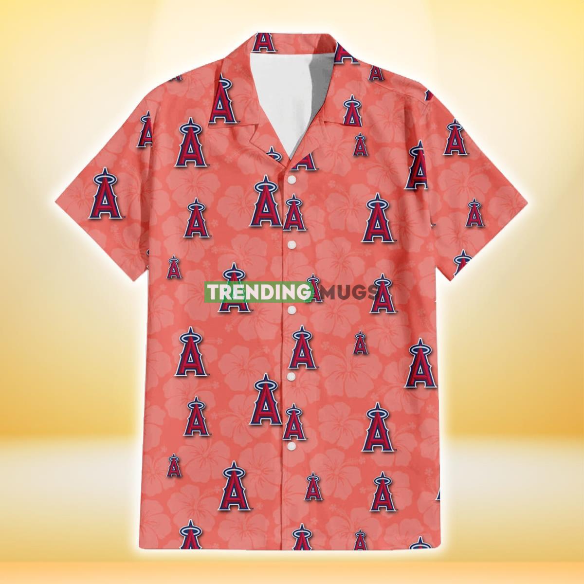 Los Angeles Angels Peach Puff Hibiscus Tomato Orange Background 3D Hawaiian Shirt Hawaiian Shirt Los Angeles Angels Peach Puff Hibiscus Tomato Orange Background 3D Hawaiian Shirt Hawaiian Shirt