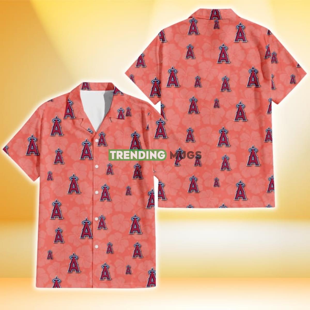 Los Angeles Angels Peach Puff Hibiscus Tomato Orange Background 3D Hawaiian Shirt Product Photo 1
