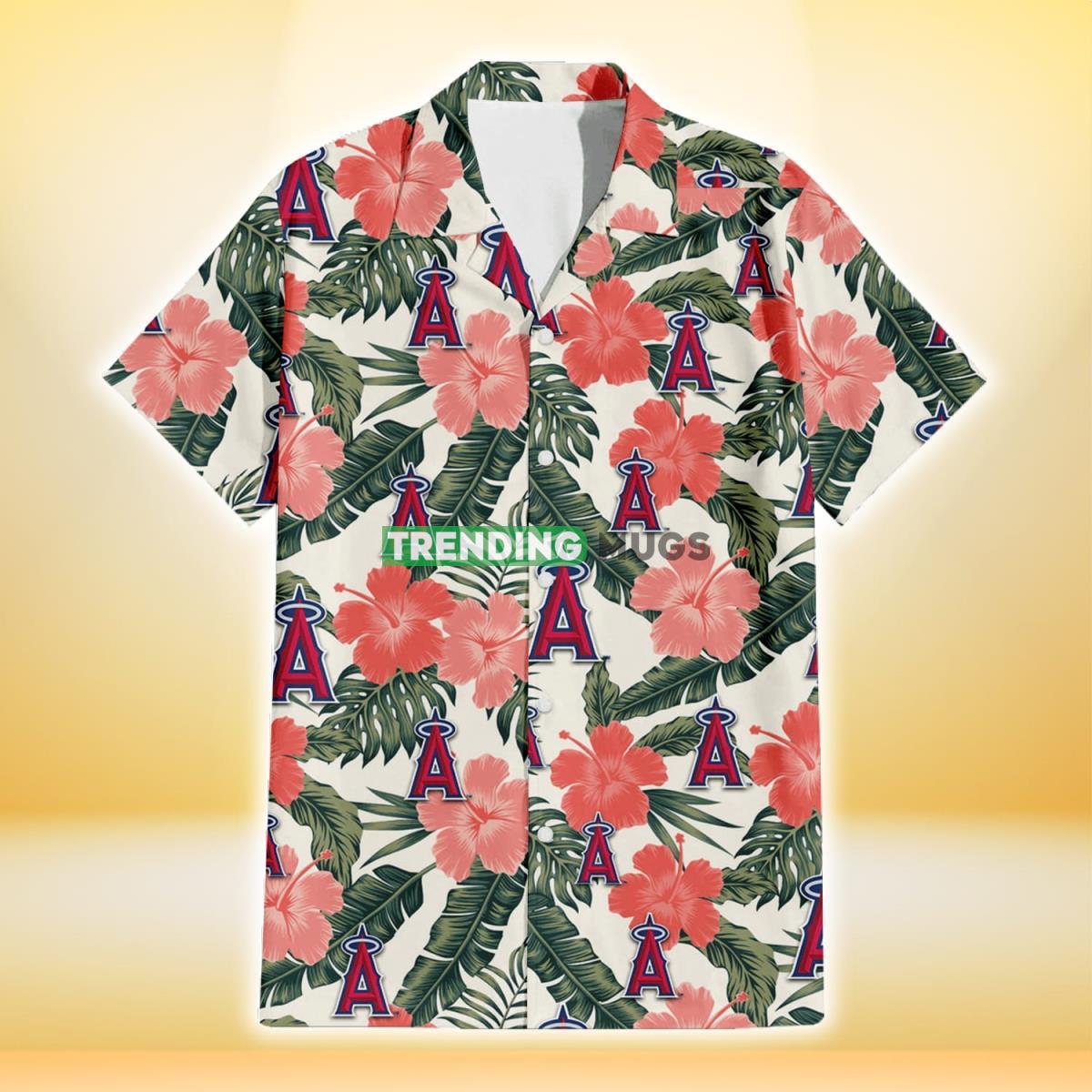 Los Angeles Angels Pink Coral Hibiscus Banana Leaf Beige Background 3D Hawaiian Shirt Hawaiian Shirt Los Angeles Angels Pink Coral Hibiscus Banana Leaf Beige Background 3D Hawaiian Shirt Hawaiian Shirt