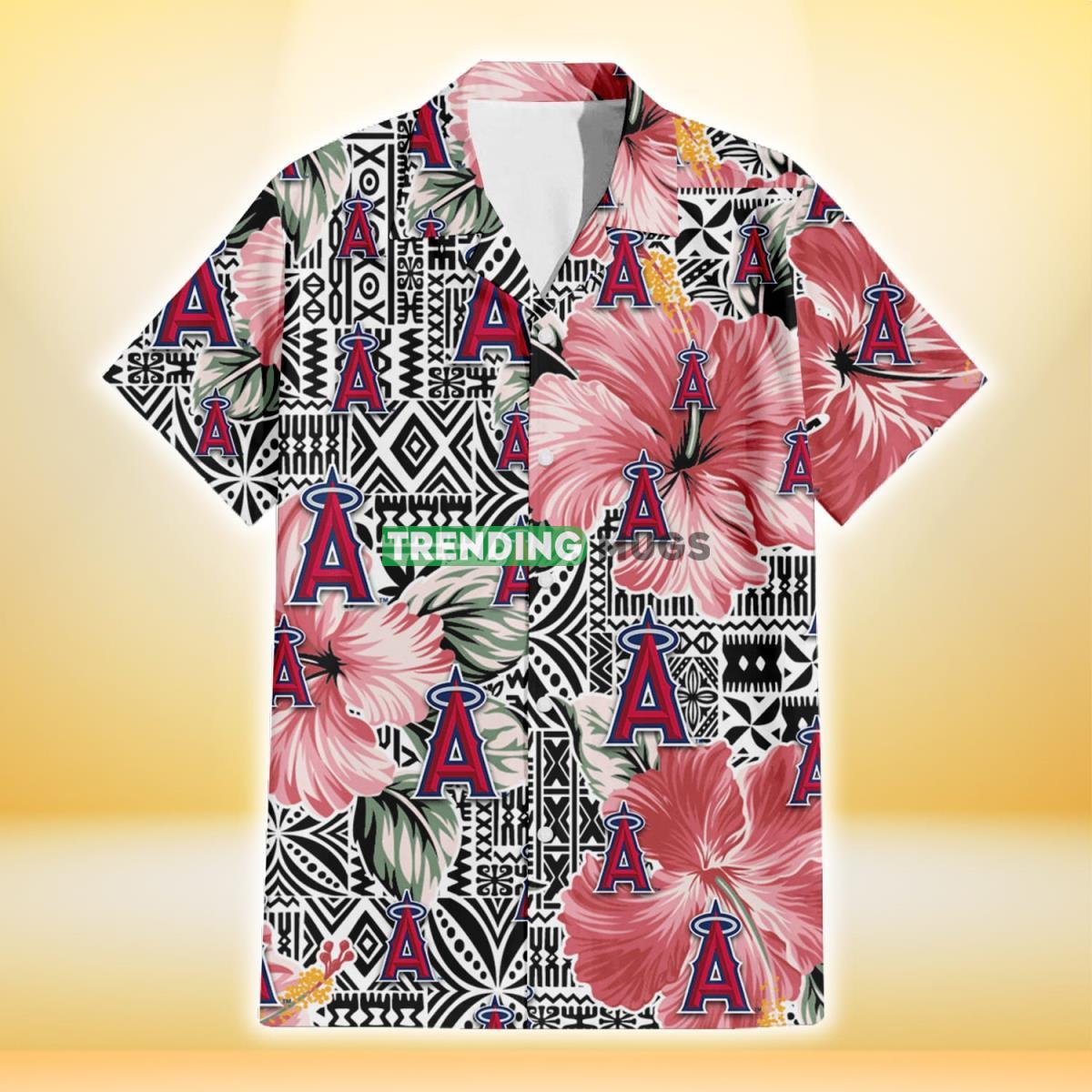 Los Angeles Angels Pink Hibiscus Black Pattern White Background 3D Hawaiian Shirt Hawaiian Shirt Los Angeles Angels Pink Hibiscus Black Pattern White Background 3D Hawaiian Shirt Hawaiian Shirt