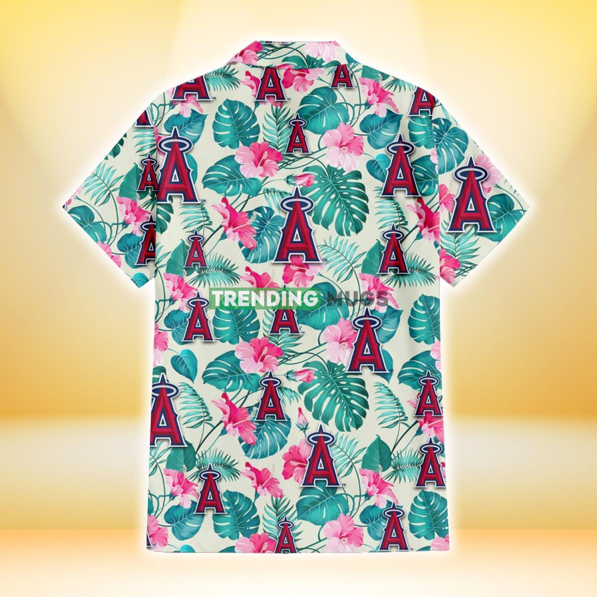 Los Angeles Angels Pink Hibiscus Green Leaf Beige Background 3D Hawaiian Shirt Hawaiian Shirt Los Angeles Angels Pink Hibiscus Green Leaf Beige Background 3D Hawaiian Shirt Hawaiian Shirt