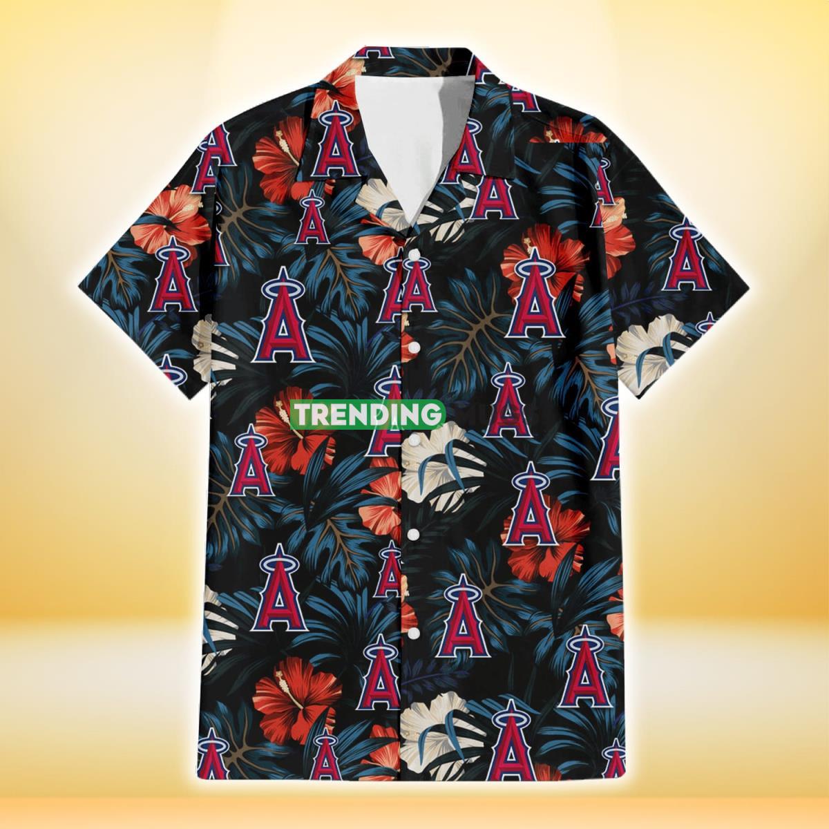 Los Angeles Angels Red And White Hibiscus Dark Leaf Black Background 3D Hawaiian Shirt Hawaiian Shirt Los Angeles Angels Red And White Hibiscus Dark Leaf Black Background 3D Hawaiian Shirt Hawaiian Shirt