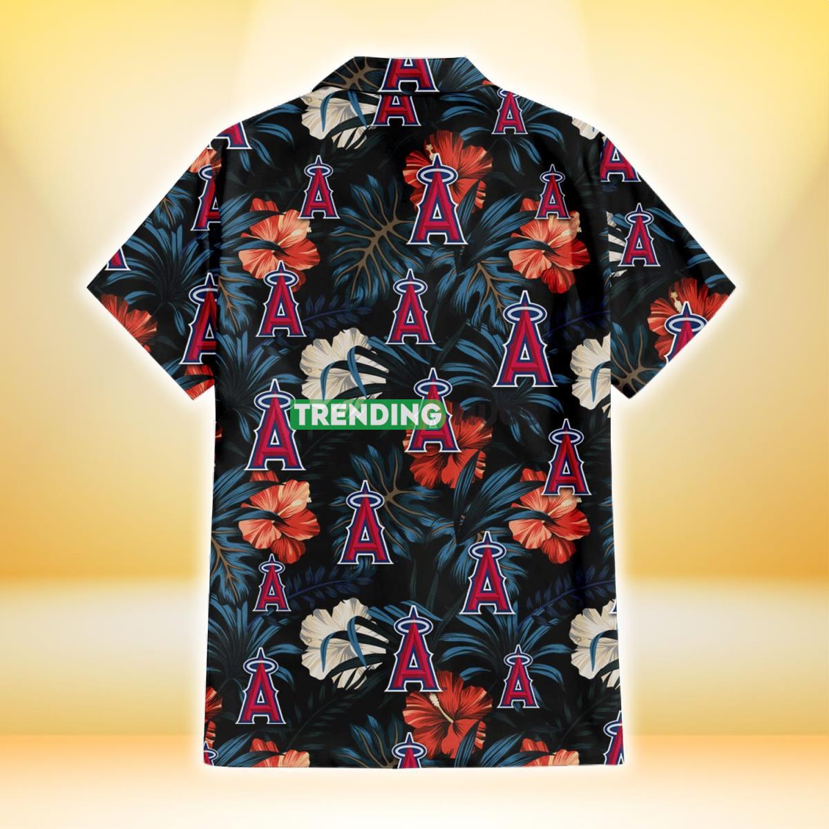Los Angeles Angels Red And White Hibiscus Dark Leaf Black Background 3D Hawaiian Shirt Hawaiian Shirt Los Angeles Angels Red And White Hibiscus Dark Leaf Black Background 3D Hawaiian Shirt Hawaiian Shirt