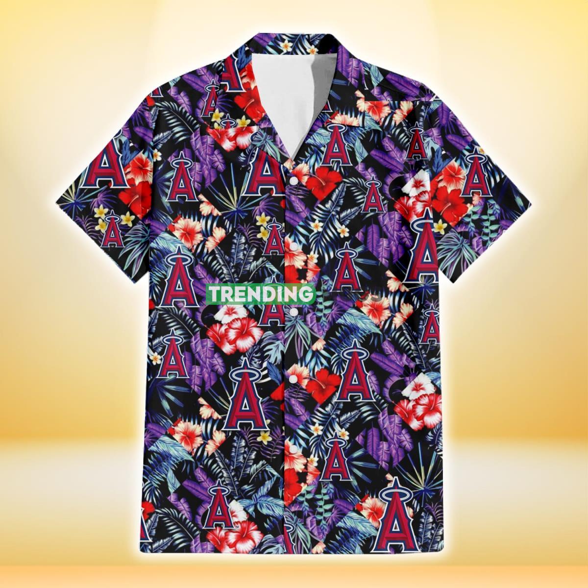 Los Angeles Angels Red Hibiscus Caro Black Background 3D Hawaiian Shirt Hawaiian Shirt Los Angeles Angels Red Hibiscus Caro Black Background 3D Hawaiian Shirt Hawaiian Shirt