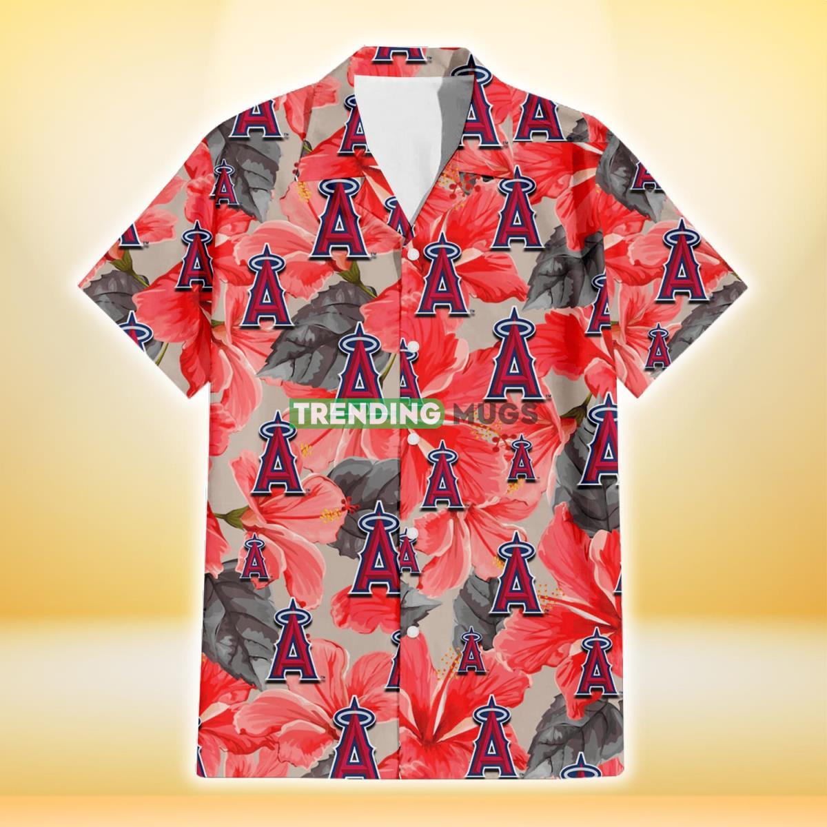 Los Angeles Angels Red Hibiscus Gray Leaf Gainsboro Background 3D Hawaiian Shirt Hawaiian Shirt Los Angeles Angels Red Hibiscus Gray Leaf Gainsboro Background 3D Hawaiian Shirt Hawaiian Shirt