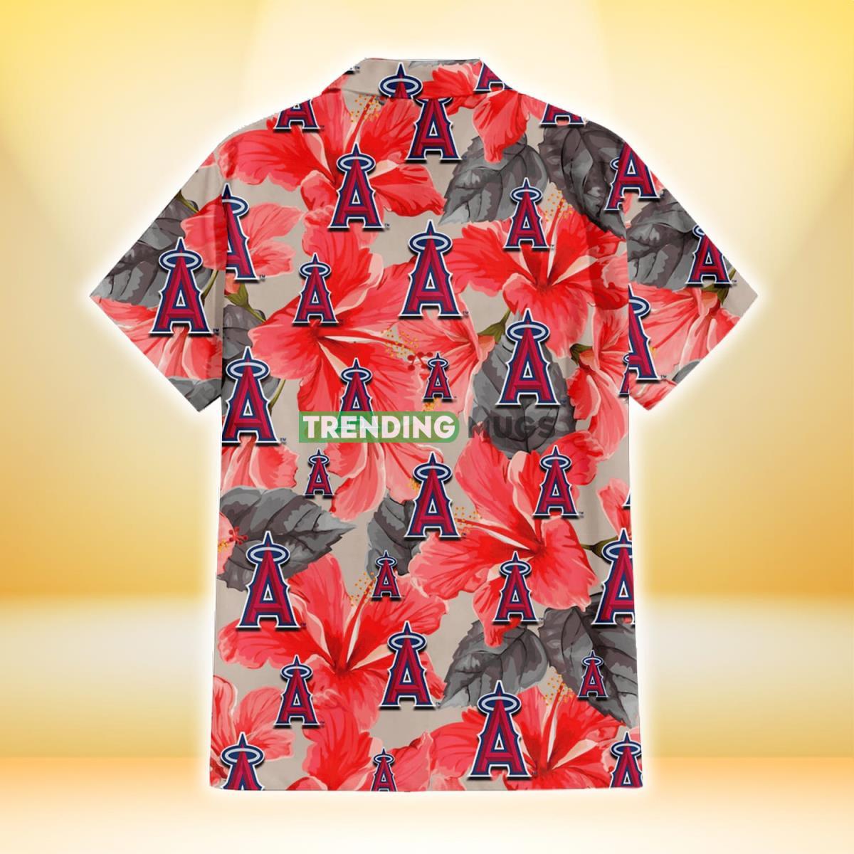 Los Angeles Angels Red Hibiscus Gray Leaf Gainsboro Background 3D Hawaiian Shirt Hawaiian Shirt Los Angeles Angels Red Hibiscus Gray Leaf Gainsboro Background 3D Hawaiian Shirt Hawaiian Shirt