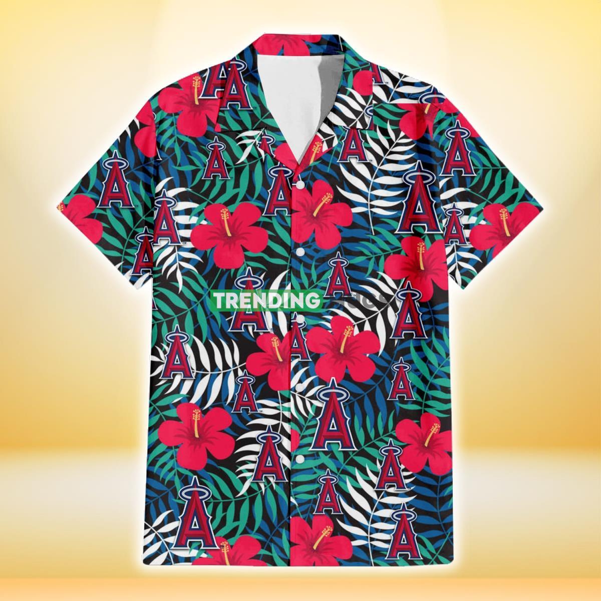 Los Angeles Angels Red Hibiscus Green Blue White Leaf Black Background 3D Hawaiian Shirt Hawaiian Shirt Los Angeles Angels Red Hibiscus Green Blue White Leaf Black Background 3D Hawaiian Shirt Hawaiian Shirt