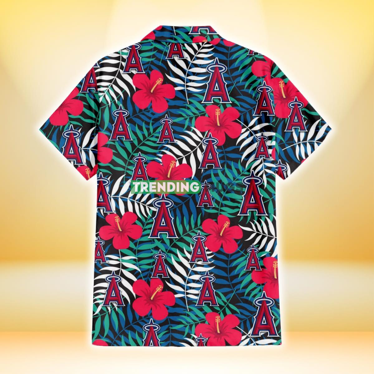 Los Angeles Angels Red Hibiscus Green Blue White Leaf Black Background 3D Hawaiian Shirt Hawaiian Shirt Los Angeles Angels Red Hibiscus Green Blue White Leaf Black Background 3D Hawaiian Shirt Hawaiian Shirt