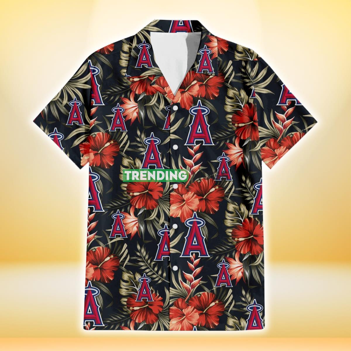 Los Angeles Angels Red Hibiscus Green Leaf Dark Background 3D Hawaiian Shirt Hawaiian Shirt Los Angeles Angels Red Hibiscus Green Leaf Dark Background 3D Hawaiian Shirt Hawaiian Shirt