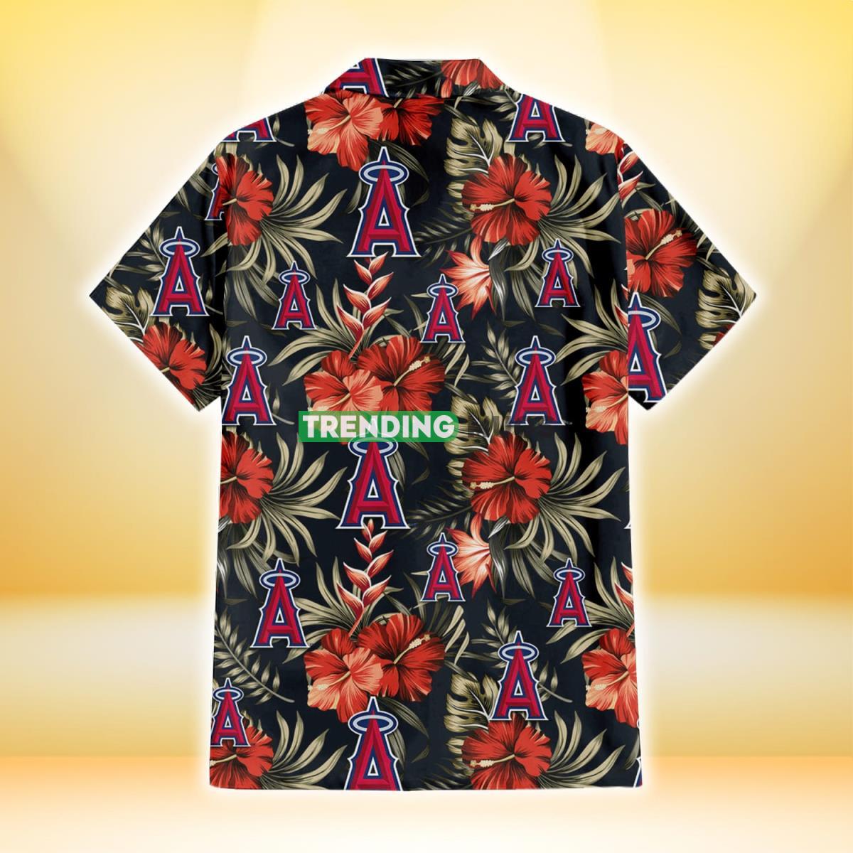 Los Angeles Angels Red Hibiscus Green Leaf Dark Background 3D Hawaiian Shirt Hawaiian Shirt Los Angeles Angels Red Hibiscus Green Leaf Dark Background 3D Hawaiian Shirt Hawaiian Shirt