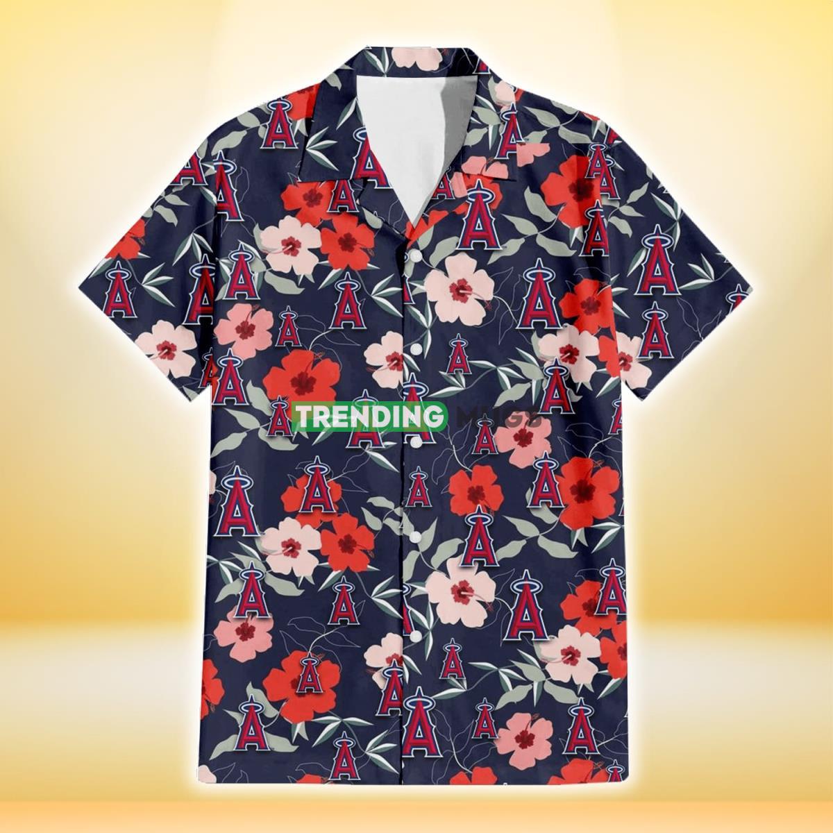 Los Angeles Angels Red Pink White Hibiscus Black Background 3D Hawaiian Shirt Hawaiian Shirt Los Angeles Angels Red Pink White Hibiscus Black Background 3D Hawaiian Shirt Hawaiian Shirt