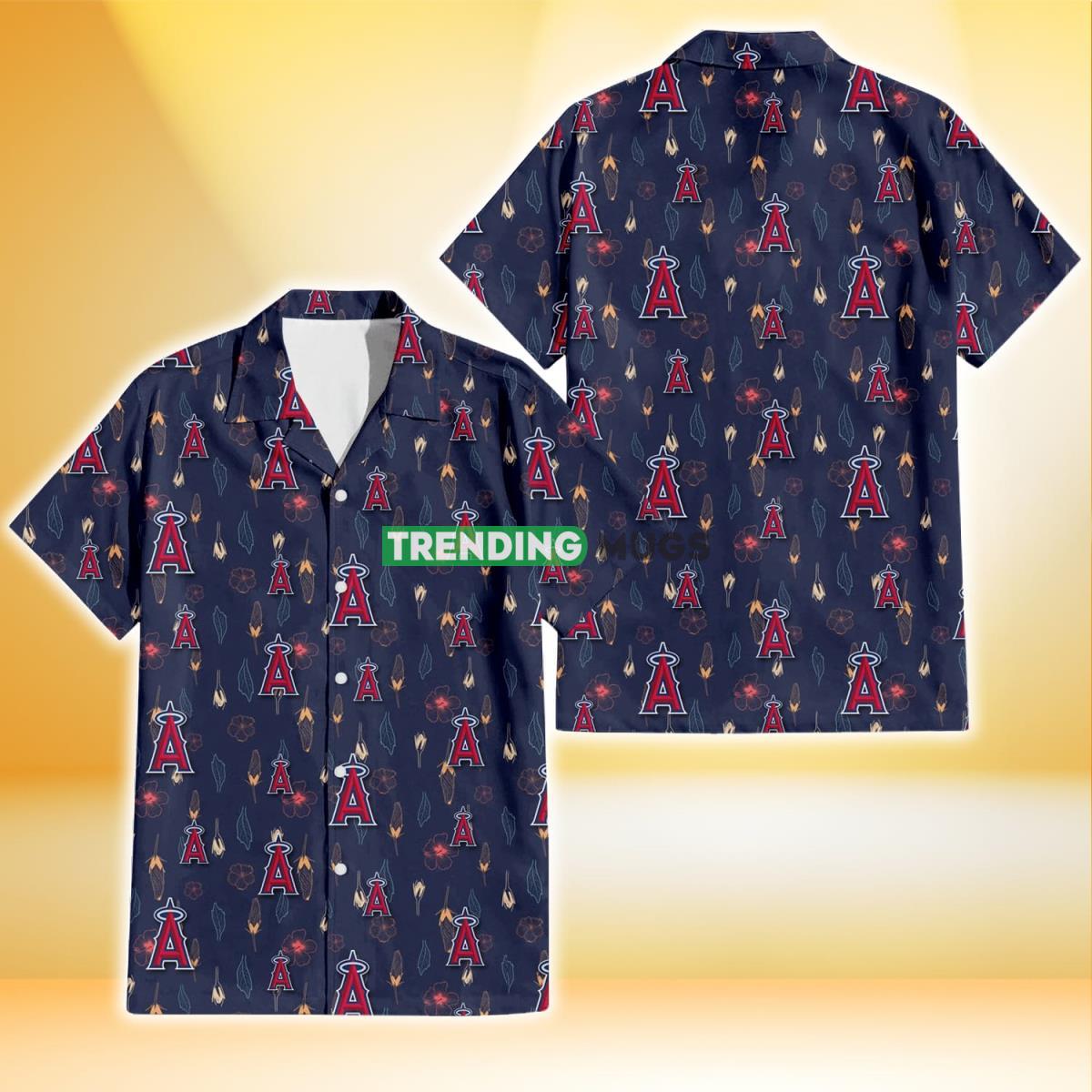 Los Angeles Angels Small Hibiscus Buds Navy Background 3D Hawaiian Shirt Product Photo 1