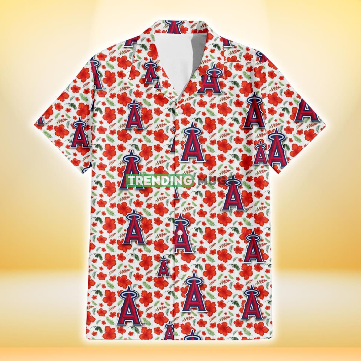 Los Angeles Angels Tiny Red Hibiscus Green Leaf White Cube Background 3D Hawaiian Shirt Hawaiian Shirt Los Angeles Angels Tiny Red Hibiscus Green Leaf White Cube Background 3D Hawaiian Shirt Hawaiian Shirt