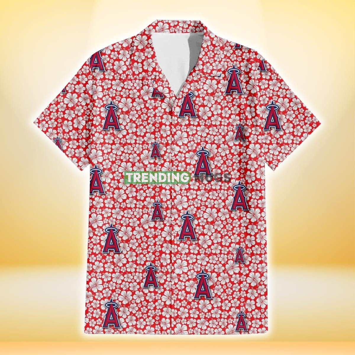 Los Angeles Angels Tiny White Hibiscus Pattern Red Background 3D Hawaiian Shirt Hawaiian Shirt Los Angeles Angels Tiny White Hibiscus Pattern Red Background 3D Hawaiian Shirt Hawaiian Shirt