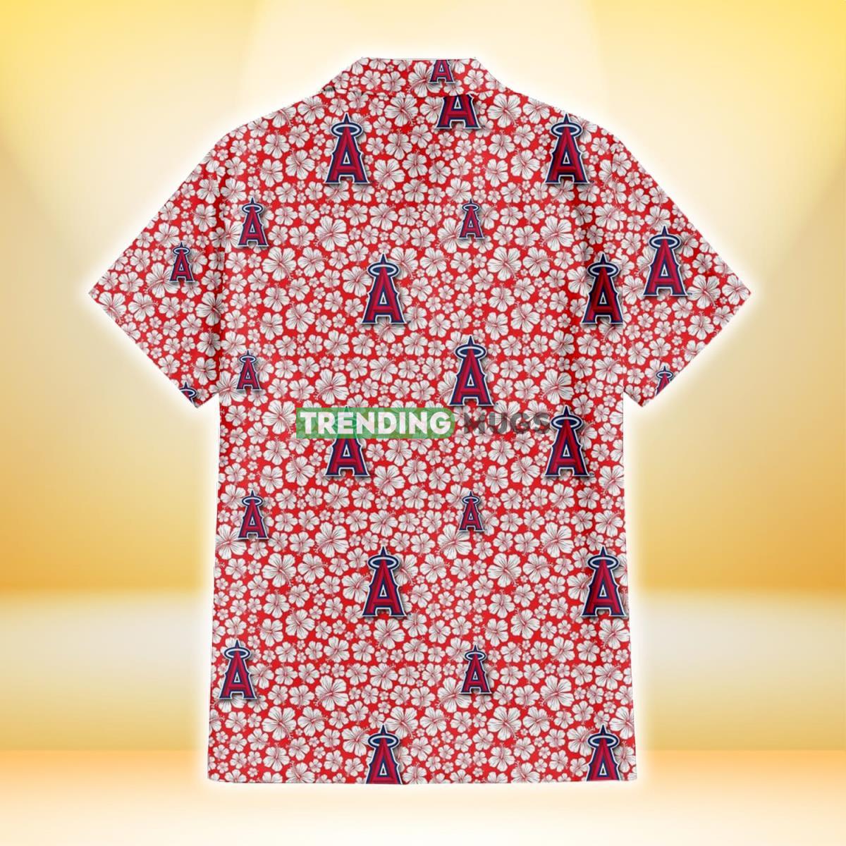 Los Angeles Angels Tiny White Hibiscus Pattern Red Background 3D Hawaiian Shirt Hawaiian Shirt Los Angeles Angels Tiny White Hibiscus Pattern Red Background 3D Hawaiian Shirt Hawaiian Shirt
