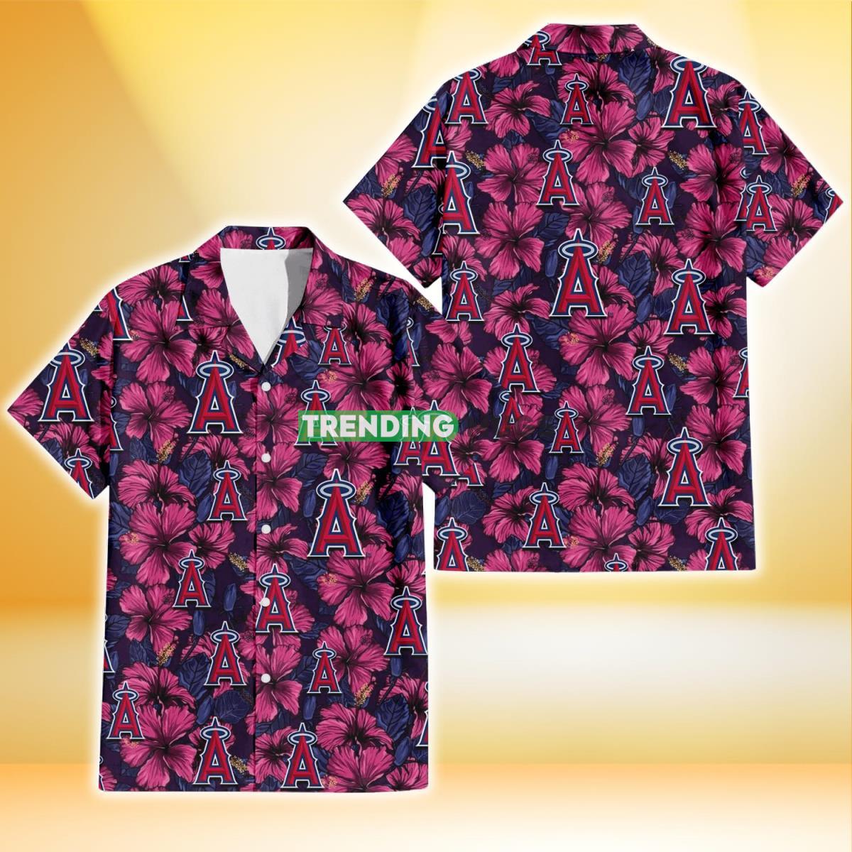 Los Angeles Angels Violet Red Blue Leaf Black Background 3D Hawaiian Shirt Product Photo 1