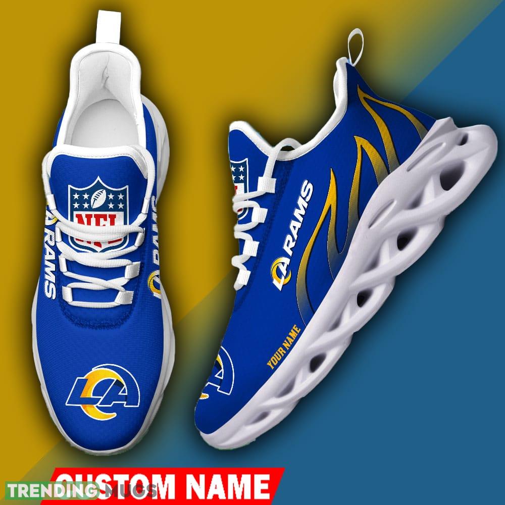 Los Angeles Rams Custom Name NFL Logo Flame Max Soul Shoes For Men Women Max Soul Los Angeles Rams Custom Name NFL Logo Flame Max Soul Shoes For Men Women Max Soul