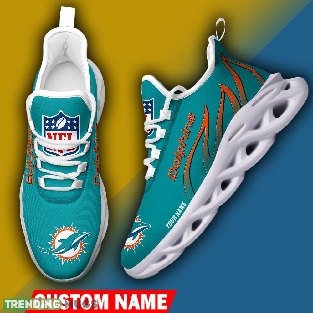 Miami Dolphins Custom Name NFL Logo Flame Max Soul Shoes For Men Women Max Soul Miami Dolphins Custom Name NFL Logo Flame Max Soul Shoes For Men Women Max Soul