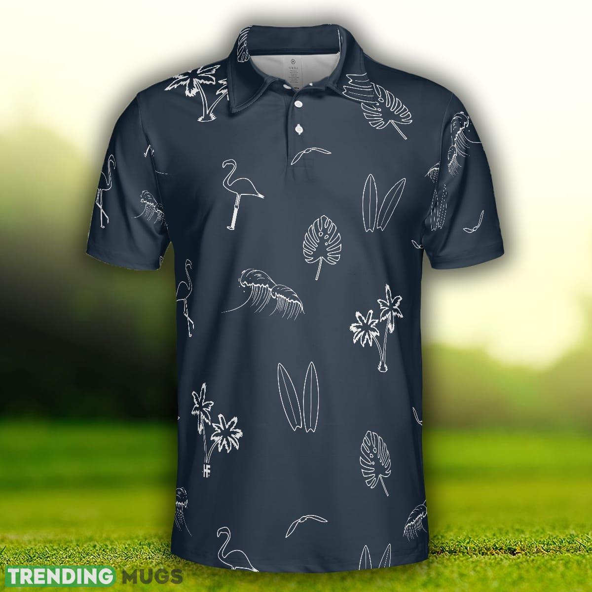 Mini Tropical Icons, Black And White Tropical Floral Flamingo Polo Shirt For Men And Women Polo Shirt Mini Tropical Icons, Black And White Tropical Floral Flamingo Polo Shirt For Men And Women Polo Shirt