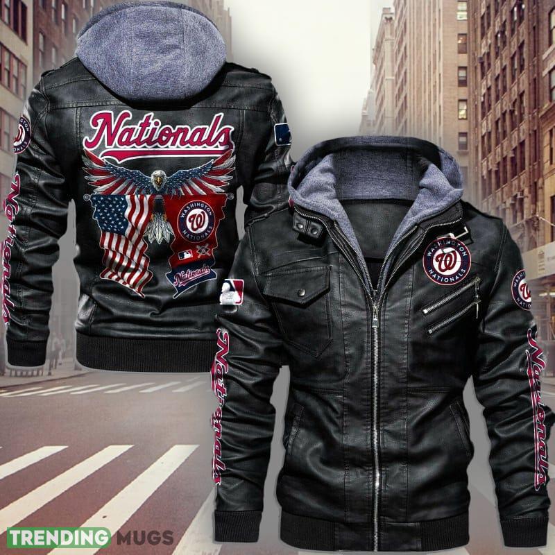 MLB Washington Nationals Logo 7 Black Brown Leather Jacket For Fans - MLB Washington Nationals Leather Jacket_1