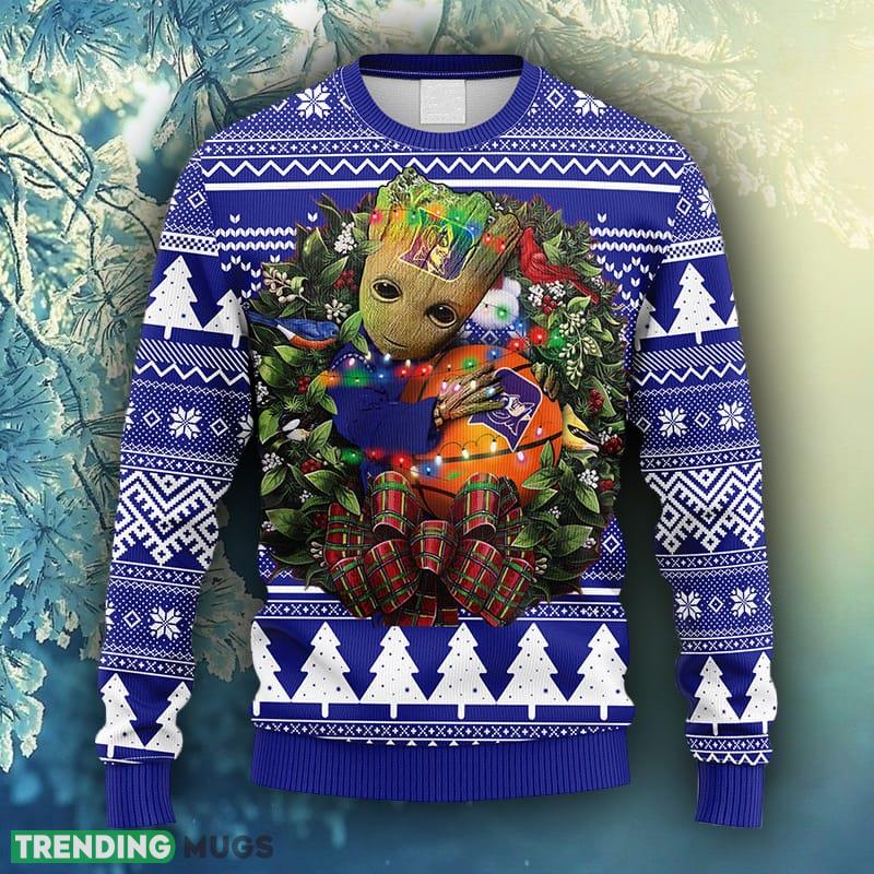 NCAA Christmas Duke Blue Devils Groot Hug Christmas Ugly Sweater For Men Women - NCAA Duke Blue Devils Groot Hug Christmas Ugly Sweater_1 NCAA Christmas Duke Blue Devils Groot Hug Christmas Ugly Sweater For Men Women - NCAA Duke Blue Devils Groot Hug Christmas Ugly Sweater_1