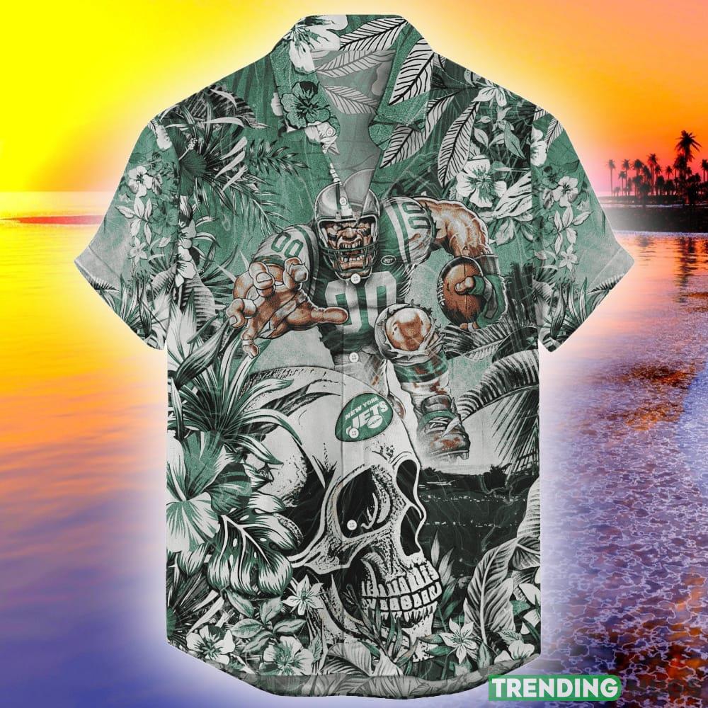 New York Jets Tropical Skull NFL Beach Hawaiian Shirt Men And Women For Fans Gift - New York Jets Hawaiian Tropical Skull NFL _1 New York Jets Tropical Skull NFL Beach Hawaiian Shirt Men And Women For Fans Gift - New York Jets Hawaiian Tropical Skull NFL _1