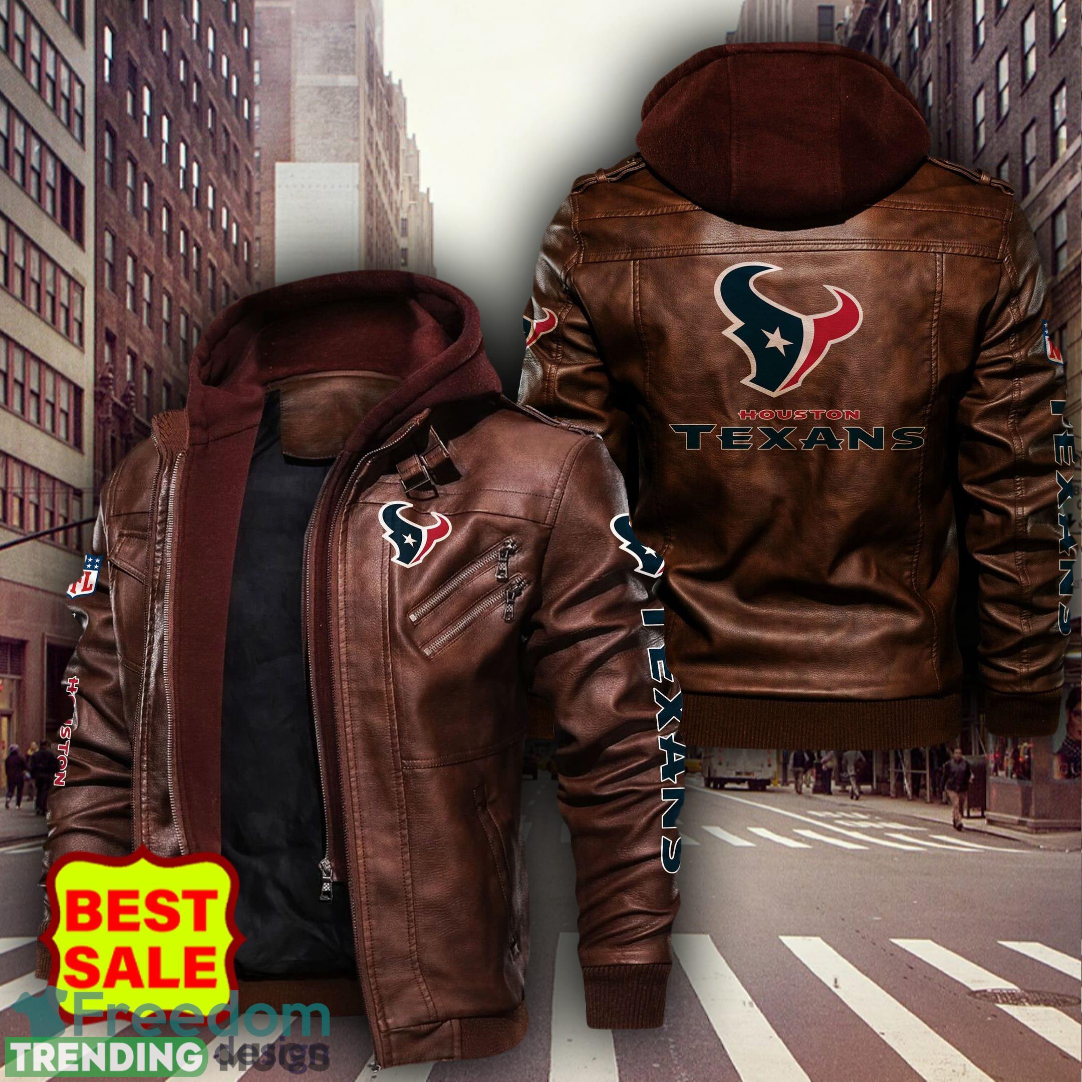 NFL Houston Texans Fans Logo Black And Brown Leather Jacket Men And Women 2D Leather Jacket NFL Houston Texans Fans Logo Black And Brown Leather Jacket Men And Women 2D Leather Jacket